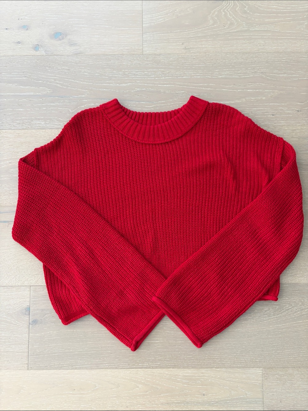 wild fable Knit Bright Red Cropped Crewneck Sweater W/Bell Sleeves